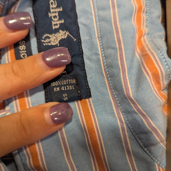 Ralph Lauren Men’s L Classic Fit Blue Orange Striped Cotton Button Down Shirt - Picture 7 of 11